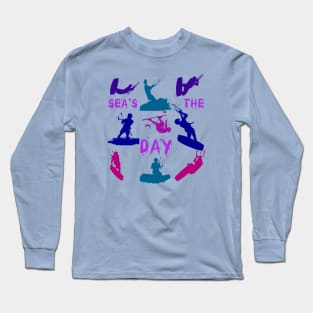 Kitesurfer Silhouette Pattern With Seas The Day Quote Long Sleeve T-Shirt